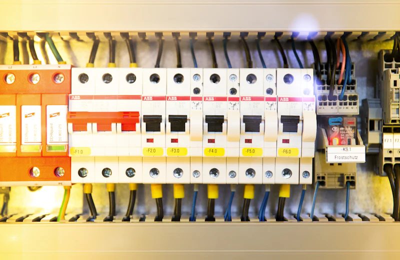 Tidy switchboard with a row of circuit breakers